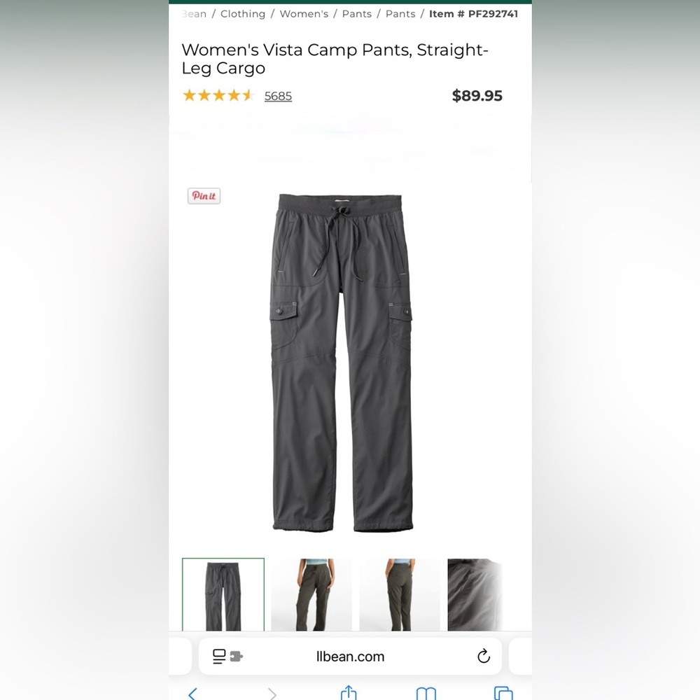 L.L. Bean Women's Vista Camp Pants, Gray, Straight-Leg Cargo. XL.